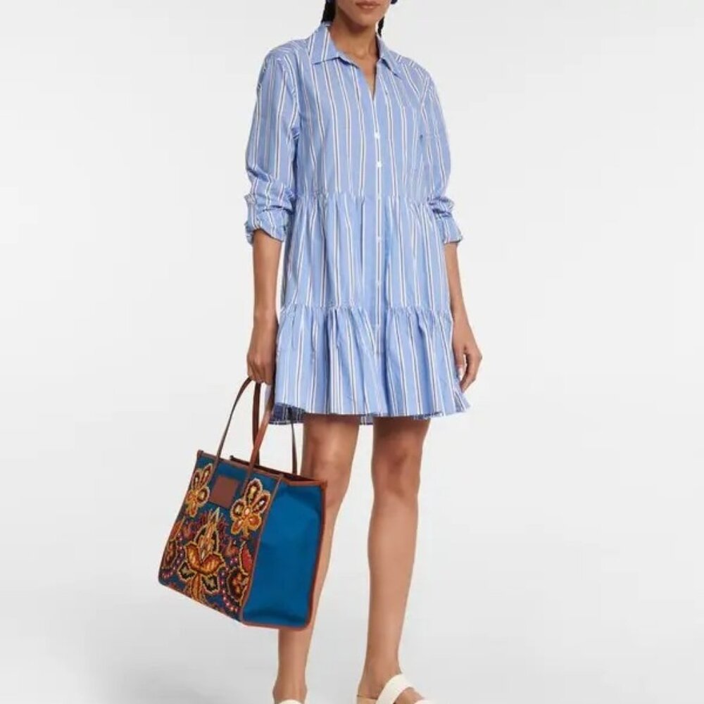 Veronica Beard Atari Cotton Shirt Dress in Blue Stripe Size 10